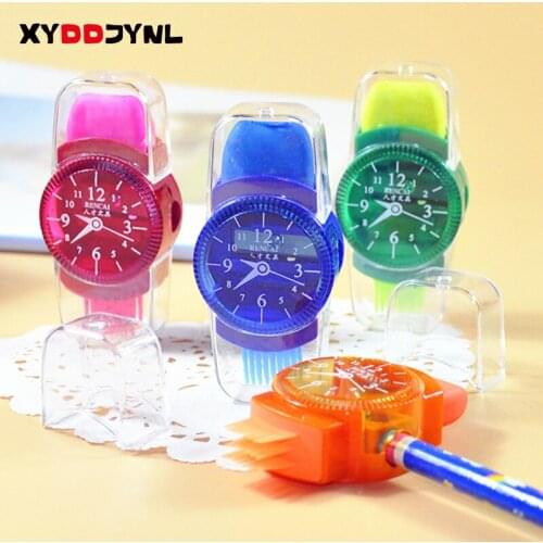 1pc 3 In 1 Wristwatch Modeling Pencil Sharpener with Eraser and Brush Lovely Kawaii School Stationery Supplies
