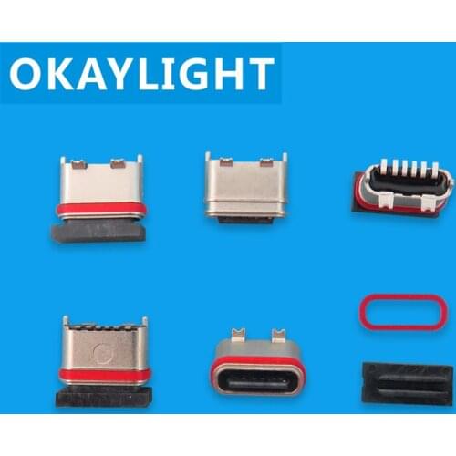 10PCS USB socket die-cast zinc alloy shell DIP+SMT TYPE C 6P vertical sticker 6.4H straight plug with waterproof rubber ring