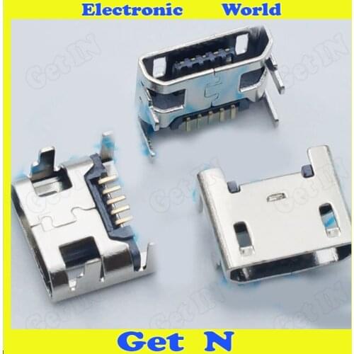 200pcs Micro USB Port 5P 4 Fixed Feet Flapper No Side Micro USB Connector