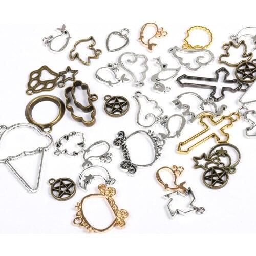 30pcs Cat Animal Frame Charms UV Epoxy Resin Mold Metal Geometric Bezel Pendant Accessories for Jewelry Making DIY Components