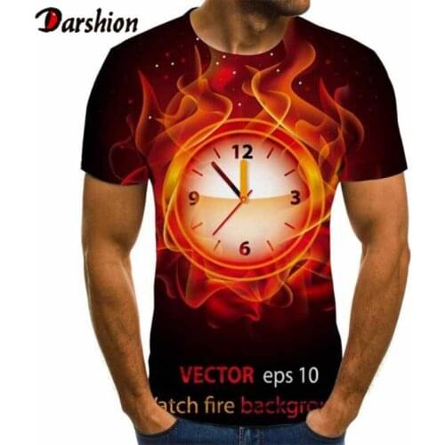 3D Clock T shirt Men Metal Tshirts Casual Funny T shirts Geometric Anime Clothes 3D Flame Alarm Clock Man Short Sleeves Plus 4XL