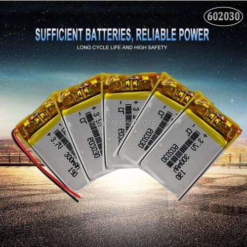 5pcs 3.7V 300mAh 602030 Lithium Polymer Li-Po Rechargeable Battery For Smart Watch PSP LED Lamp RC Helicopter