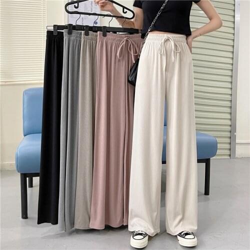 Wide Leg Casual Pants Womens Autumn New High Waist Loose Trousers College Style Drape Thin Straight Pant Office Lady Clothes