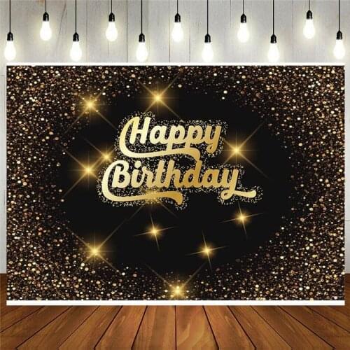 Black Gold Happy Birthday Photography Backdrop Shiny Glitter Gold Dot Glamour Sparkle Sweet Adults Party Decorations Background