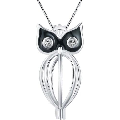 CLUCI Black Owl 925 Sterling Silver Cage Pendant Women Necklace Charms Pendant Real 925 Silver Pendant Pearl Locket SC089SB