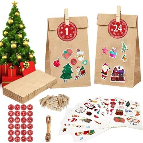 D7WA Christmas Advent Calendar Bags 24 Days Xmas Countdown Decorations DIY Gift Bag
