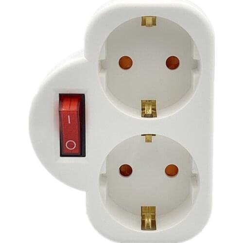 16A European Type Conversion Plug 1 TO 2 Way EU Standard Power Adapter Socket with Switch