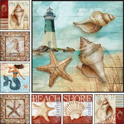 Full Square / Round Diamond Painting Cross Stitch 5D Diamond Embroidery Ocean Beach Rhinestones Mosaic Pattern Home Decor Gifts