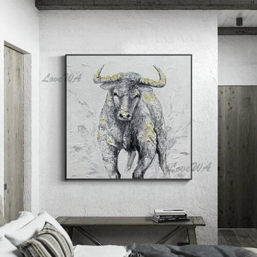 Running Bullfight Canvas Oil Painting Picture Art Pure Handmade Abstract Large Size Wall Decorative Art Animal Picture Painting