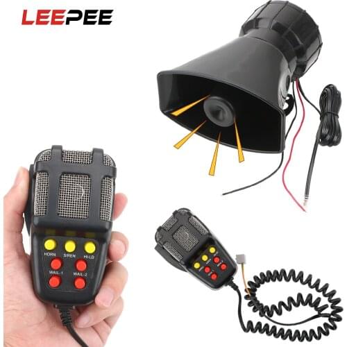 LEEPEE Car Horn Police Siren Air Horn Megaphone 12V 100W Car Warning Alarm Tone Mic PA System Emergency Amplifier Hooter