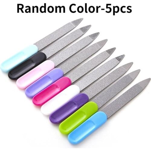 5pc/Set Metal Double-Sided Nail Files Black Handle Strong Edge Manicure Sharpening Nail Grooming Beauty Pedicure Nail Foot Care