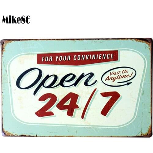 [ Mike86 ] Open 24/7 Bar Metal Signs PUB Wall art Painting Retro Poster Bar Craft Decor AA-160 Mix order 20*30 CM