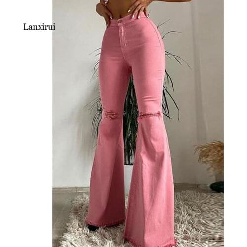 Fashion hip-lifting ripped flared jeans stretch casual womens jeans Denim female Boyfriend For Women Bleached Ladies Trouser