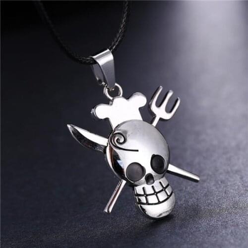 MOSU 20/pcs Hot Anime One Piece Silver Metal Necklace Sanji Skeleton Logo Pendant Cosplay Accessories Jewelry can Drop-shipping