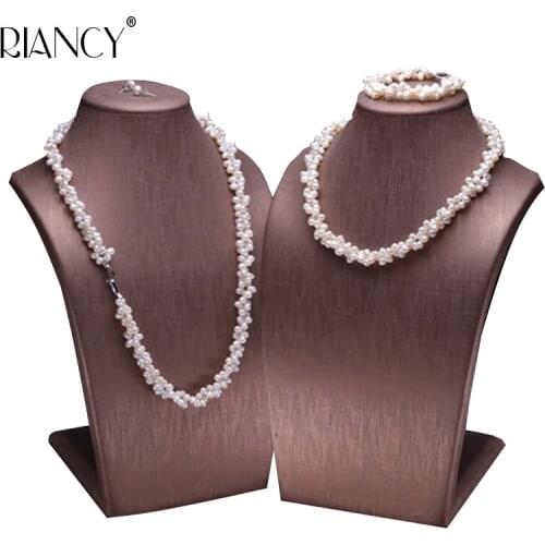 New Natural freshwater pearl necklace Bracelets earrings set for women 925 sterling silver wedding jewelry set Fashion gifts