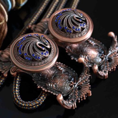 New 1Pair Peacock Diamante Curtain Hooks Pothook Wall Tieback Tassel Towel Hangers Coat Hat Hook Curtain Accessories Home Deor