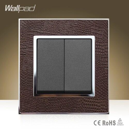 New Arrival Wallpad Hotel Square Design 2 Gang Switch Goats Brown Leather Cover 2 Gang 1 Way Push Button Switch Free Shipping