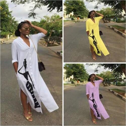 Traf Female Fashion Shirt Dress Long Sleeve Printed Vestidos Irregular Slit Robe Summer Women Casual Beach Vacation Dresses 2021