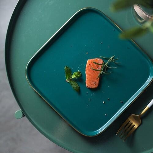 Retro Ceramic Dinner Plate Phnom Penh Green Steak Square Plates Dessert Cake Jewelry Trays Western Food Dishes Tableware Sets