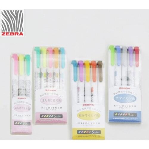 3pcs/set or 5pcs/set Japanese stationery zebra Mild liner double headed fluorescent pen hook pen color Mark pen cute