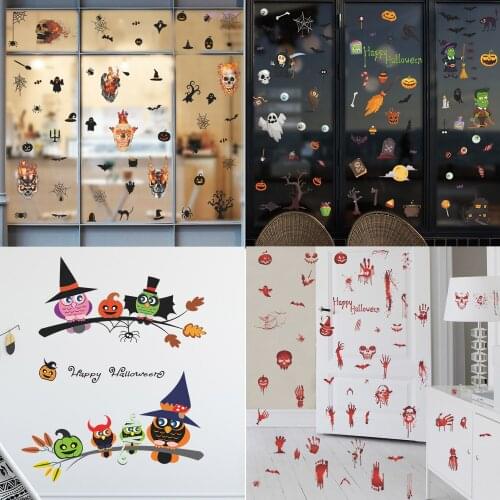 Scary Skull Ghost Witch Blood Hand Owl Wall Stickers 2021 Halloween Decoration Party Decal Window Glasses Decor Vinyl Art Poster