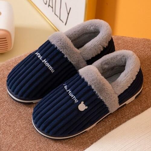 Warm Home Slippers For Men Winter Furry Plush Flip Flops Man Shoes Soft Foam Bedroom Slippers Women Couple Indoor Male Shoe