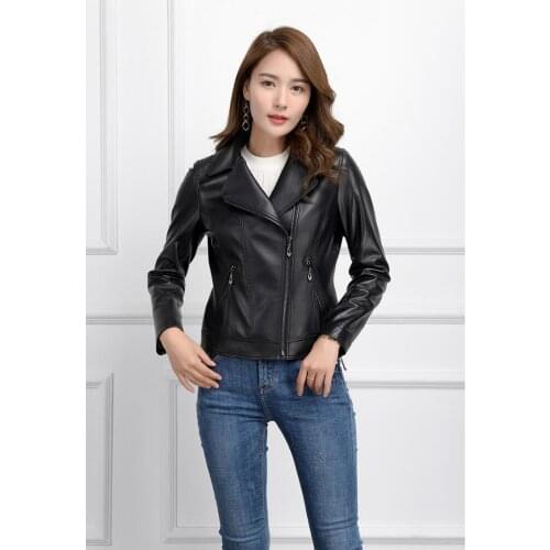 Genuine Jacket Women Real Sheepskin Leather Coat Spring Autumn Short Slim Motocycle Bomber Jackets 1006 MF512