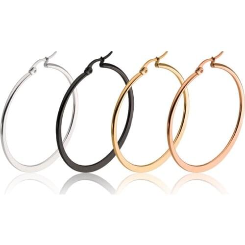 AsJerlya 1Pair 316L Stainless Steel Women Hoop Earrings Girls Fashion Earrings Gold/Silver Color Round Simple 2021 Hot Sale