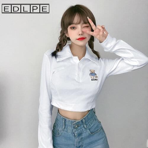 Collar Bear Embroidered Print Women Sexy Tops Cute Unif Soft Goth Aesthetic Y2k Top Harajuku Shirt