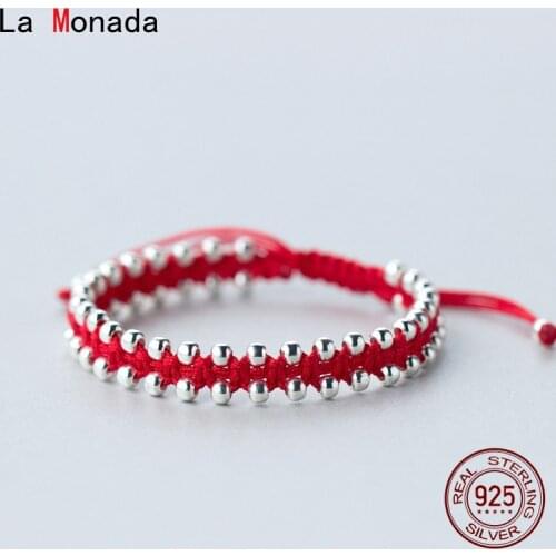 La Monada Weave Red Thread For Hand 925 Sterling Silver Bracelet Red Thread String Rope Bracelets For Women Silver 925 Bead