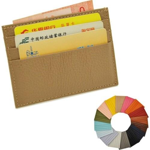 100% Genuine Cowhide Leather ID Rainbow Candy Color Slim Bank Credit Card Holder Custom Name LOGO