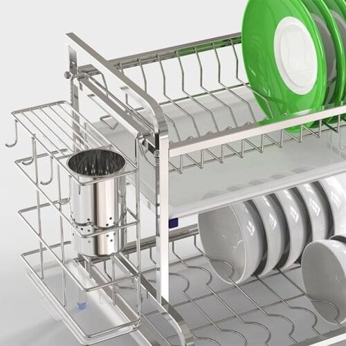 2 Layers 304 Stainless Steel Kitchen Dish Drying Rack Dishes Bowls Drain Rack Storage Shelf Rack Kitchen Tools Heavy Bearing