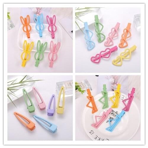 2pcs/lot 2021 Simple Color Spray Paint Geometry BB Clip Word Duckbill Clip Hairpin Children Girl Women Headwear Diy Accessories