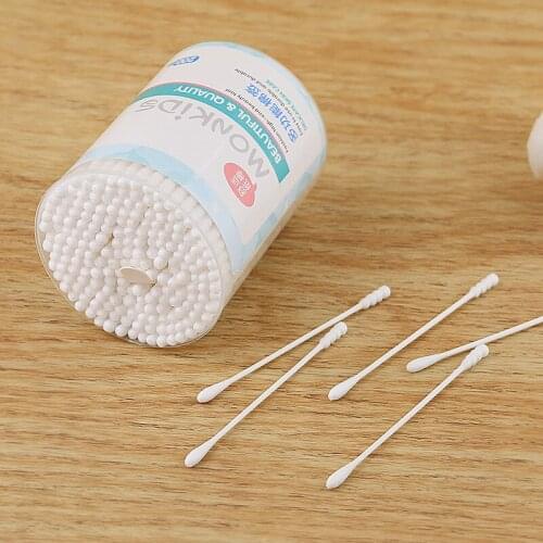 200 pcs/box Disposable Double Heads Cotton Swabs Round Head Spiral Ear Cleaning Wooden Sticks Hygienic Makeup Tools