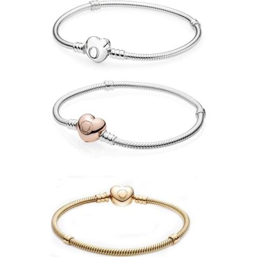 2021 New Free Shipping Moments Heart Clasp Snake Chain Bracelet Fit Original Charm For Women DIY Jewelry Bead