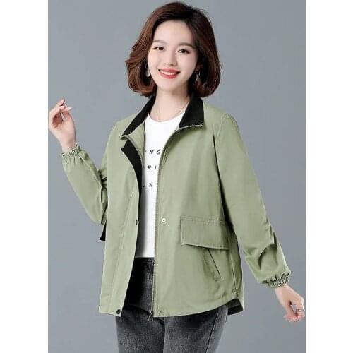 2021 New Autumn Womens Jacket Windbreaker Female Long Sleeve Casual Zipper Pocket Jackets Basic Coat Outwear Plus size 4XL
