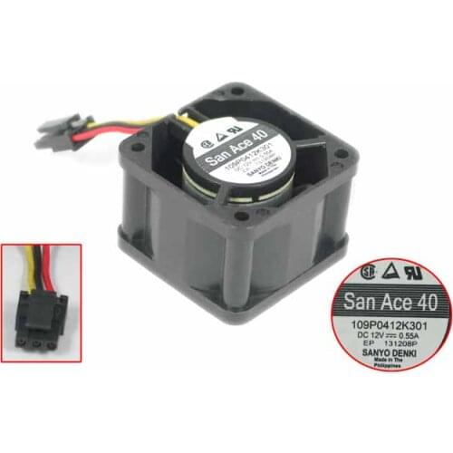 Sanyo Denki 109P0412K301 DC 12V 0.55A 40x40x28mm 3-wire Server Cooling Fan