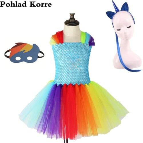 3Pcs Cartoon Rainbow Baby Girls Unicorn Tutu Dress Children Clothes Kids Girls Halloween Unicorn Costume Birthday Party Dresses