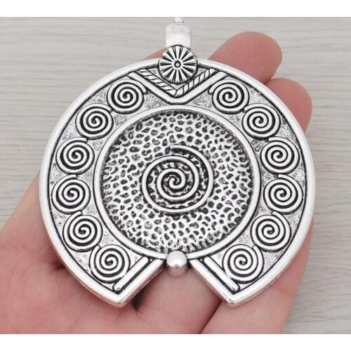3 x Tibetan Silver Large Round Boho Spiral Swirl Vortex Style Charms Pendants for Necklace Jewelry Making Findings 78x69mm