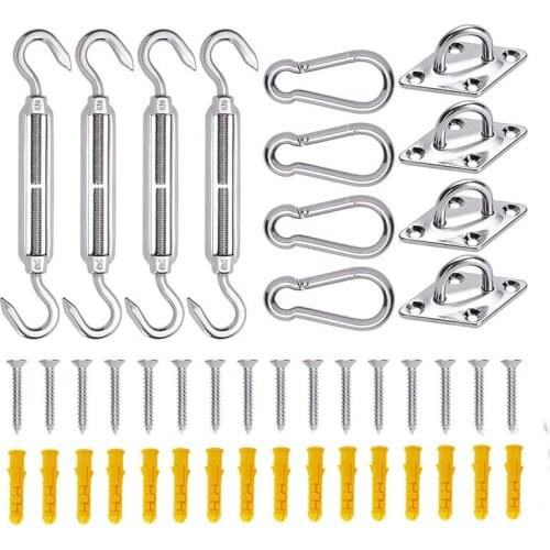 44Pcs/Set Stainless Steel M6 Sunshade Sail Accessories Hanging Hardware Kit Turnbuckle Eye Carabiner