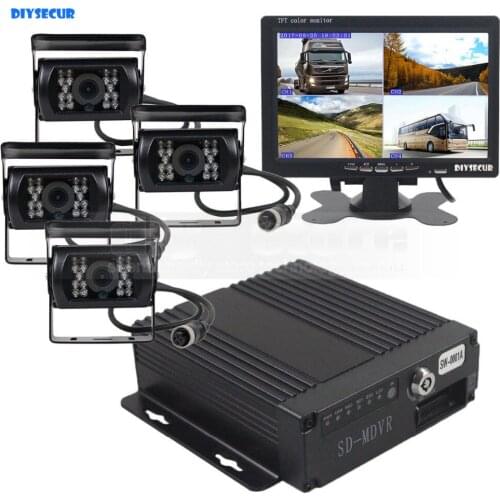 DIYSECUR SD 4CH Car DVR Video Recorder 7inch HD Car Monitor + 4 x Night Vision Rear View Camera For Truck Van Bus