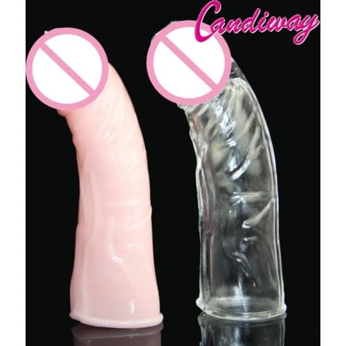 Candiway 2 Colors Waterproof Soft Silicone Reusable Condom Delaying Ejaculation Cock Sleeves Adult Sex Toys For Men 1PC