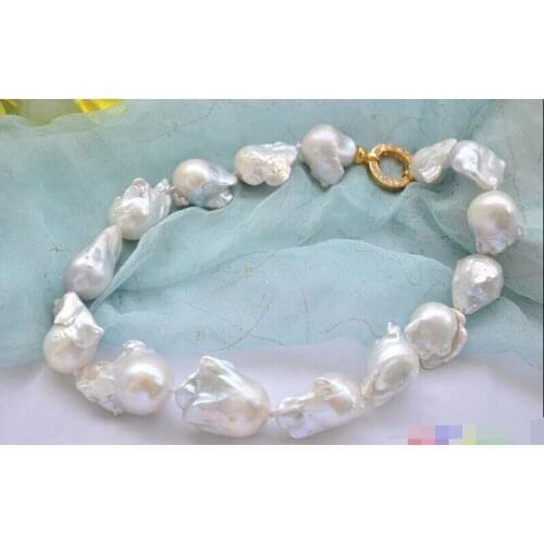 CB112 Beautiful Huge Lustre AA++ 18" 32mm white baroque KESHI REBORN PEARL NECKLACE