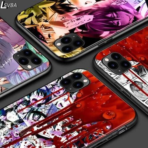 Anime Girl Cute Faces For iPhone 12 Pro Max Mini 11 Pro XS Max X XR 6S 6 7 8 Plus 5S Bright Black Phone Case