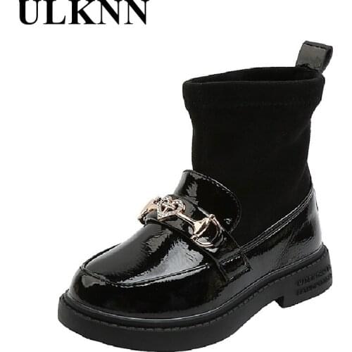 ULKNN Childrens Bow Princess Shoes Girls Fashion Boots Dot Kids Black Leather Shoes Baby Todder Cute Boots Waterproof Mid-calf