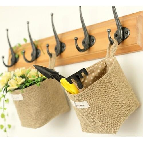 Home Decor Stripe Hanging Pocket Small Sack Sundries Organizer Cosmetic Organiser Cotton Linen Storage Bag Storage Baskets 1pcs