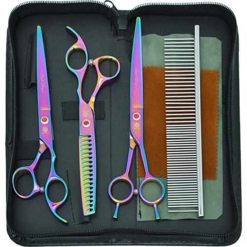 Purple Dragon 7.0" Professional Pets Grooming Scissors Forceps JP440C Dog Straight Curved Cutting Shears Thinning Tijeras B0019B