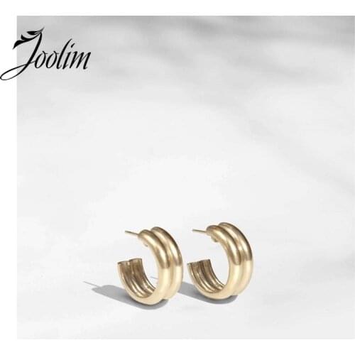 Joolim High End PVD Plated C Shape Hoop Earring Trendy Jewelry
