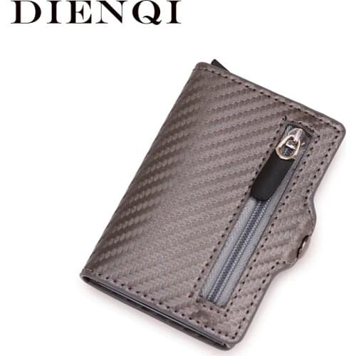 Carbon Rfid Card Holder Women Men Smart Wallets Slim Leather Trifold Coin Purse Money Bag Small Male Carteira Mini Walet Black