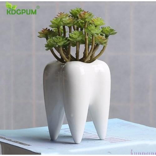 Nordic INS Handmade Ceramic Vase Tooth-shaped Desktop Flowerpot Succulent Potted Pen Holder Home Decoration Ornaments
